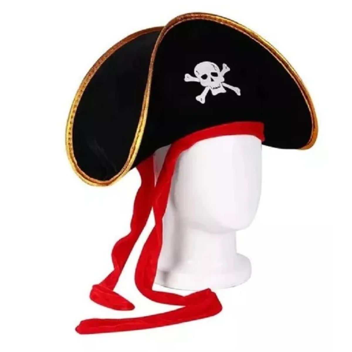 Chapéu De Pirata Preto Luxo Aveludado Com Faixa Vermelha Chapéu De Pirata Preto Luxo Aveludado Com Faixa Vermelha